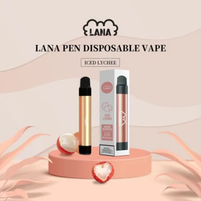 SGVape-Lana-Pen-2000-Puffs-Iced-Lychee-flavor-on-a-peach-gradient-background-LANA