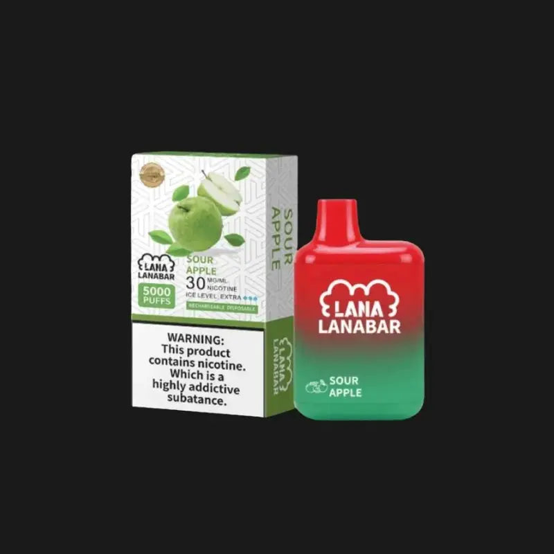 SGVape-Lana-Bar-5000-Puffs,-Sour-Apple-flavor-on-a-black-background-LANA